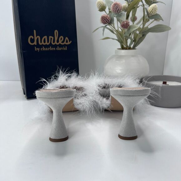 Charles by Charles David Pazazz Feathers Slide Square Toe Women 12M Tried OnFlaw - Picture 4 of 12